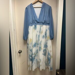 Blue Floral Long Sleeve Dress